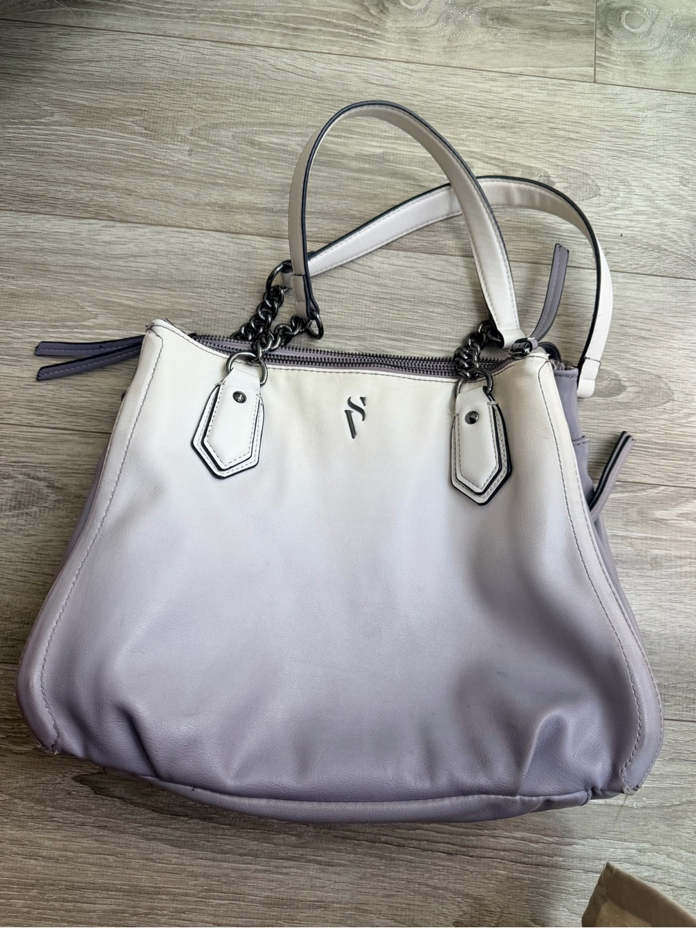 Simply Vera Wang Women's Leather Tote Bag in Ombré Light Lavender and Cream